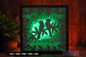 Birds Sitting on Branch DIY Shadow Box Light Box 8x8, 12x12
