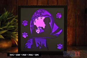 Boy with Puppy Dog DIY Shadow Box Light Box 8x8, 12x12