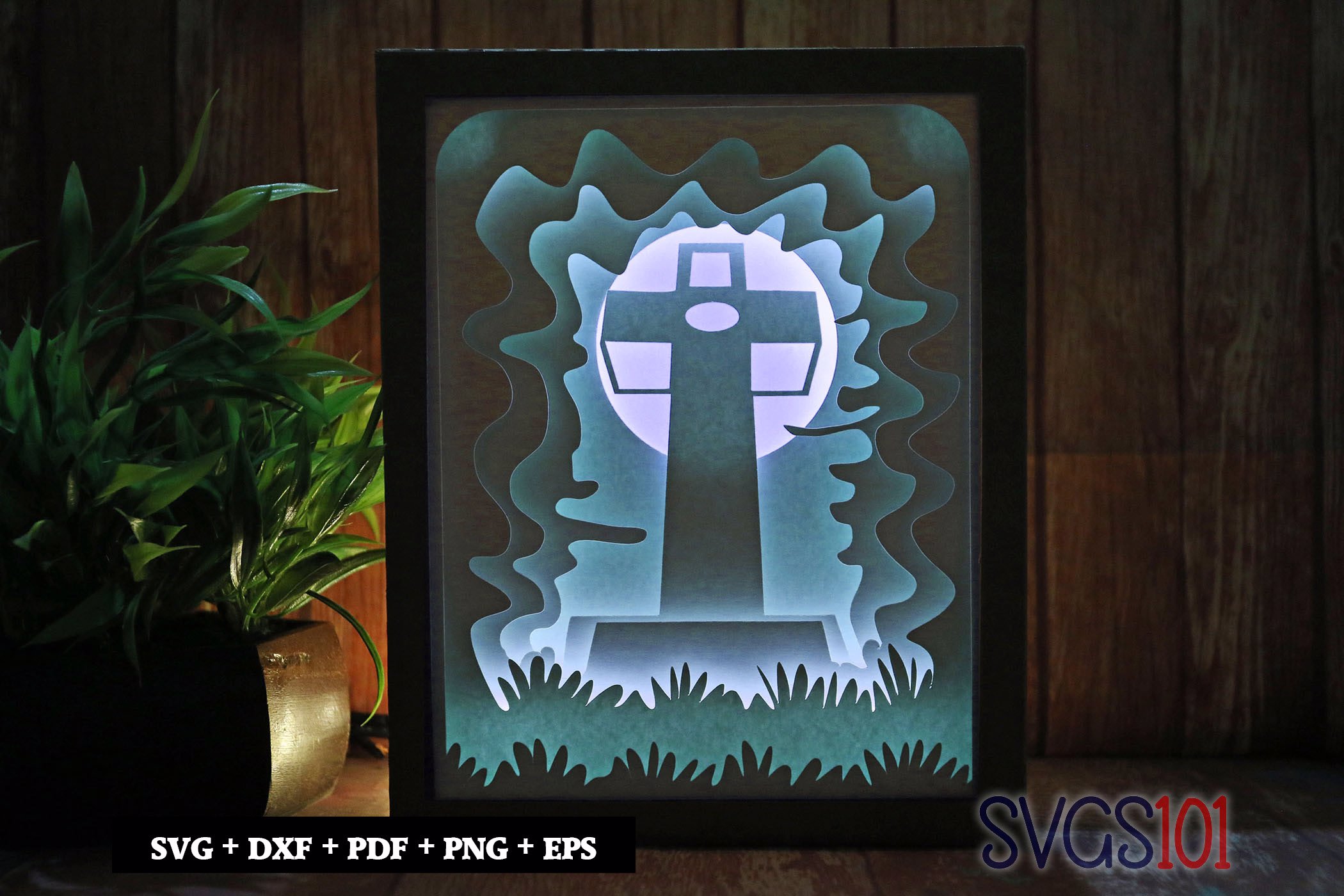 Cross in Forest Paper 3D Shadow Box SVG 8x10