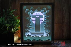Cross in Forest Paper 3D Shadow Box SVG 8x10
