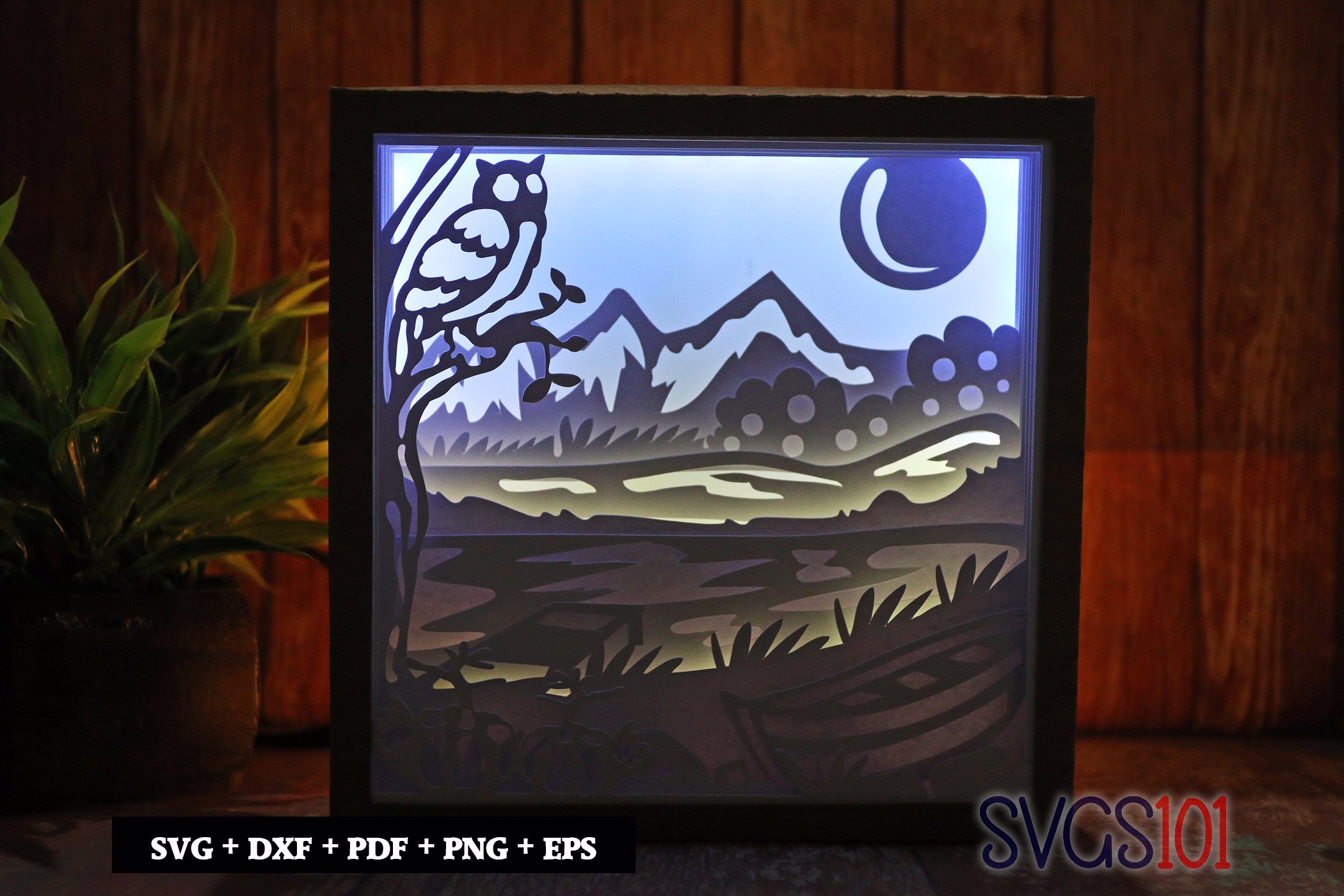Owl on Tree Shadow Box Light Box 8x8, 12x12