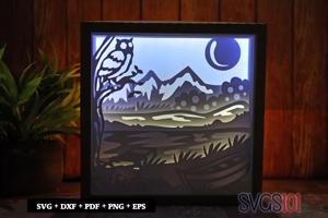 Owl on Tree Shadow Box Light Box 8x8, 12x12
