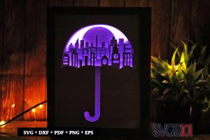 City Printed on Umbrella  Shadow Box SVG 8x10