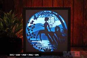 Silhouette of a beautiful fairy  Square Shadow Box SVG 8x8 10x10 12x12