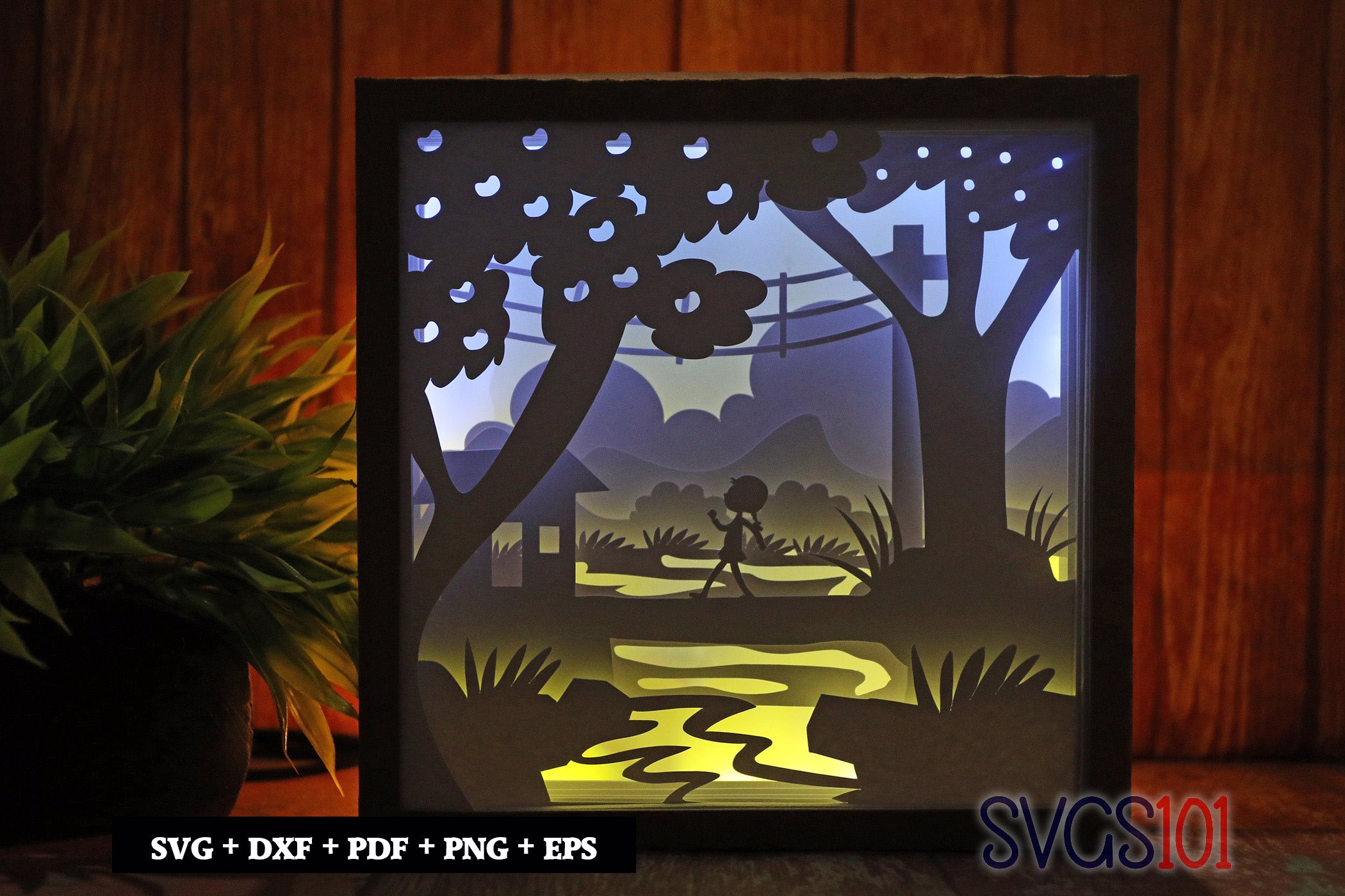 Girl Walking over River Paper 3D Shadow Box SVG 8x8 12x12