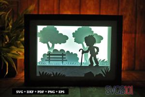 Grandpa with Stick Shadow Box 5x7 Rectangle
