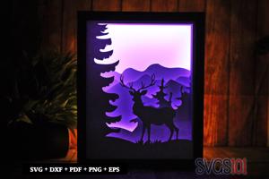 Mountain on Deer Paper 3D Shadow Box SVG 8x10