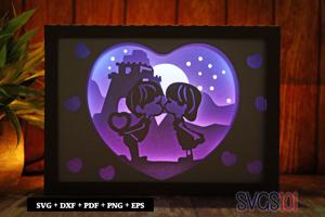 Cute Kids Kissing Paper 3D Shadow Box SVG 5x7