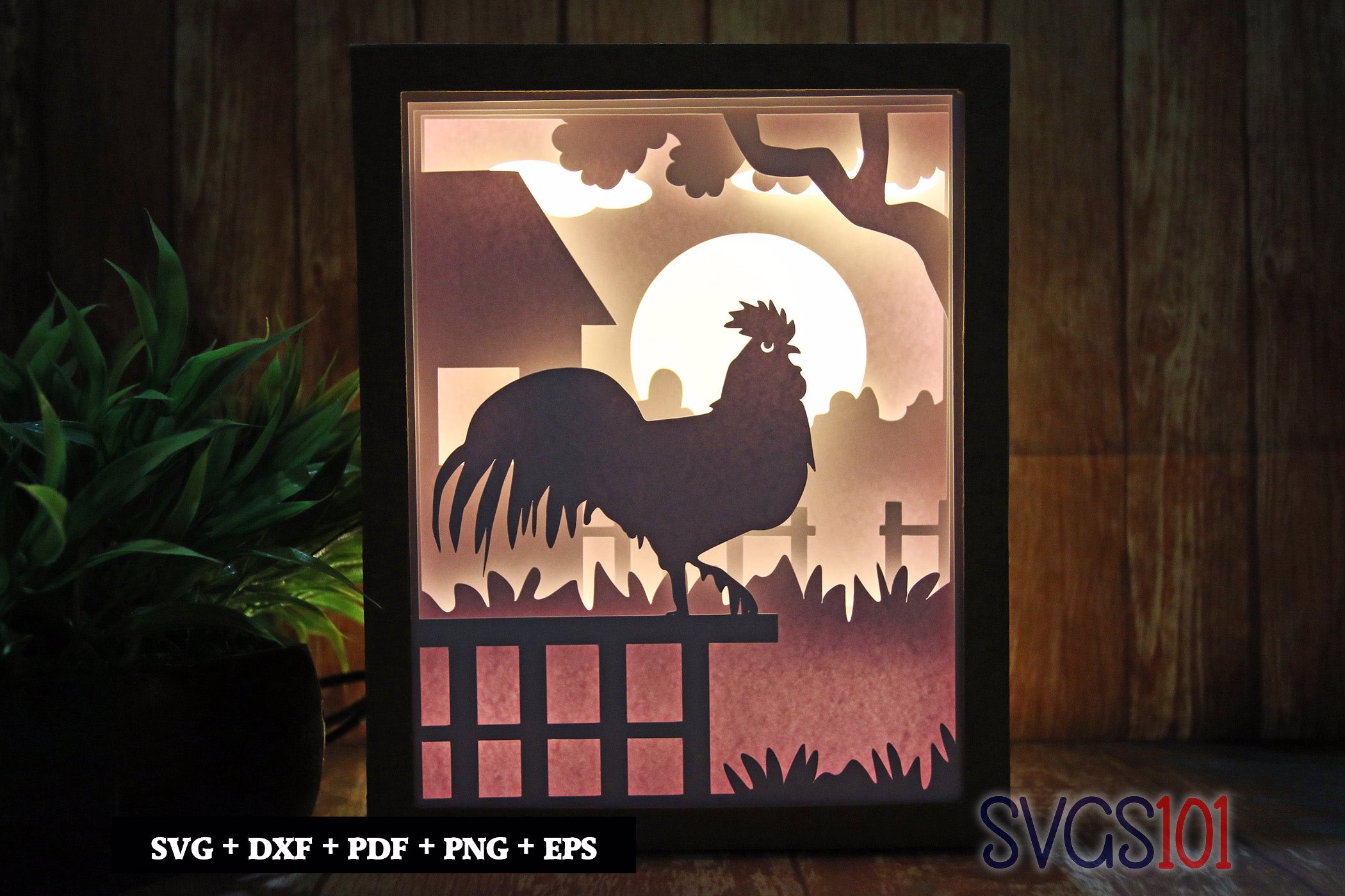 Rooster Morning Shadow Box 8x10 Rectangle