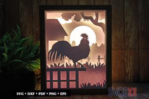 Rooster Morning Shadow Box 8x10 Rectangle
