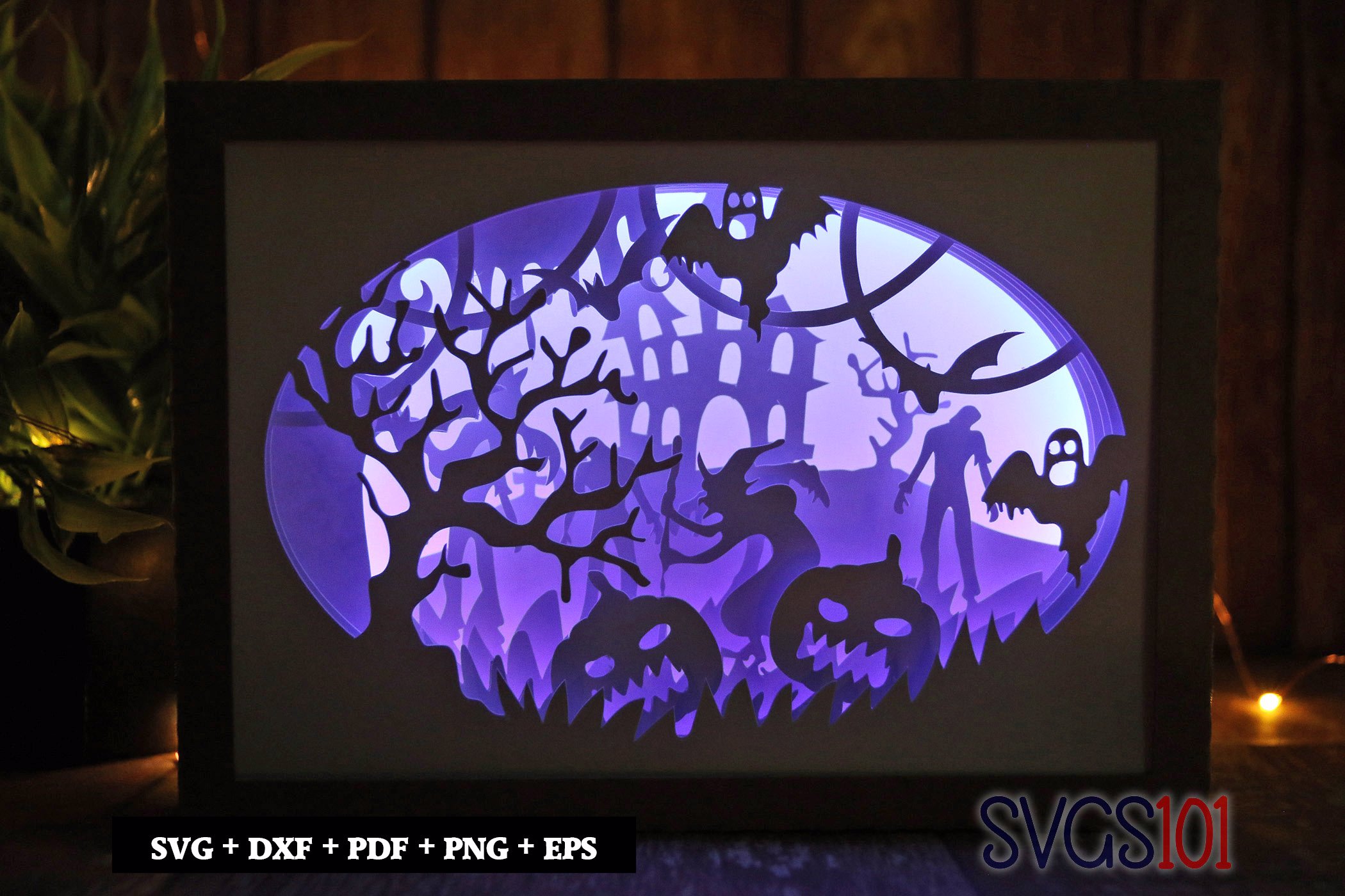 Scary Halloween Scene Light Box SVG 5x7 Landscape