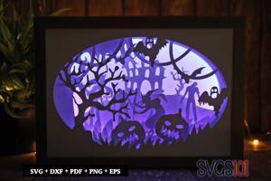 Scary Halloween Scene Light Box SVG 5x7 Landscape