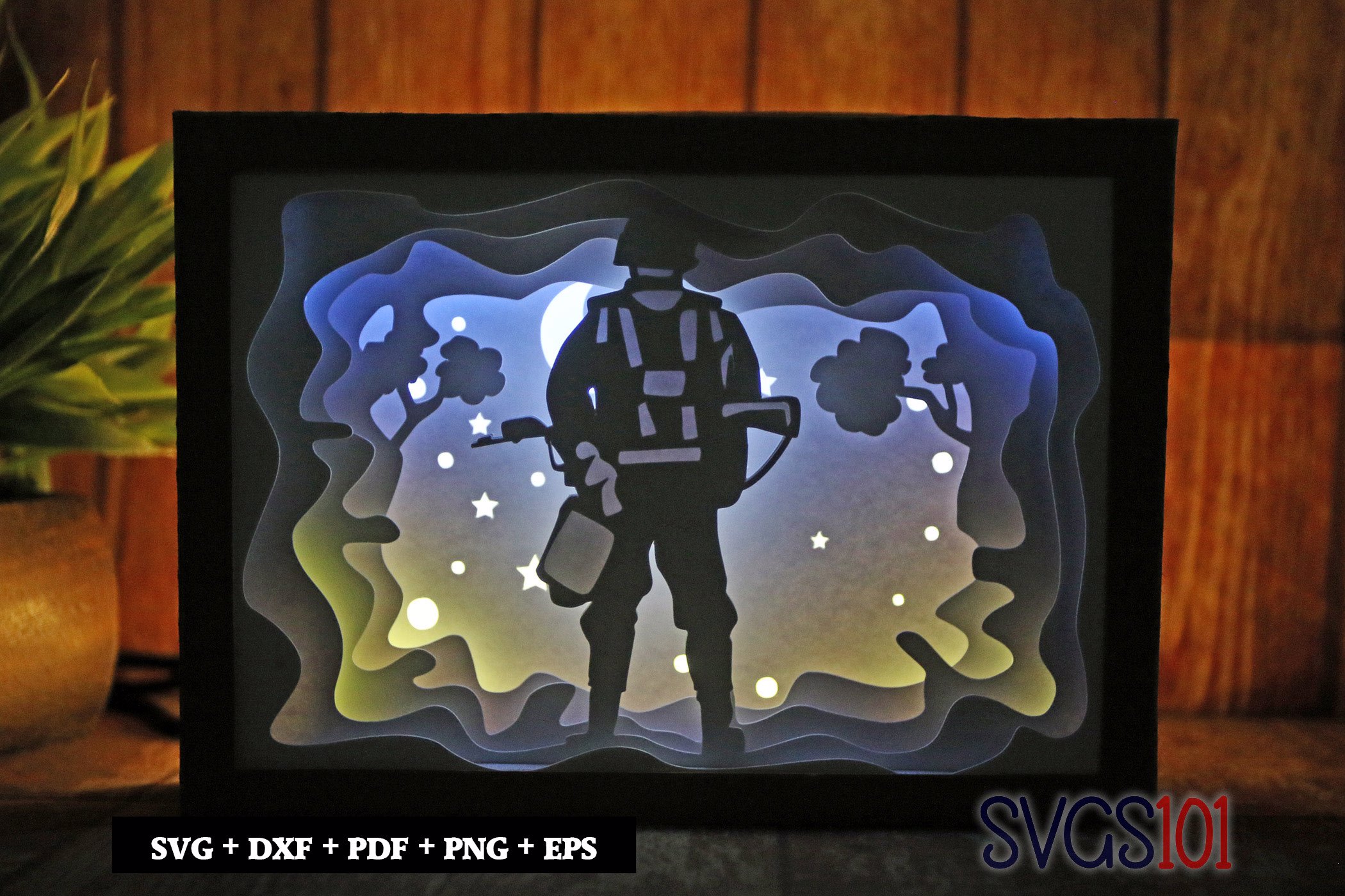 Soldier with Gun DIY Shadow Box Light Box 5x7