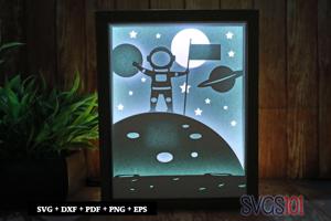 Astronaut with Flag Shadow Box 8x10 Rectangle