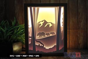 Bear and Bear Family Paper 3D Shadow Box SVG 8x10