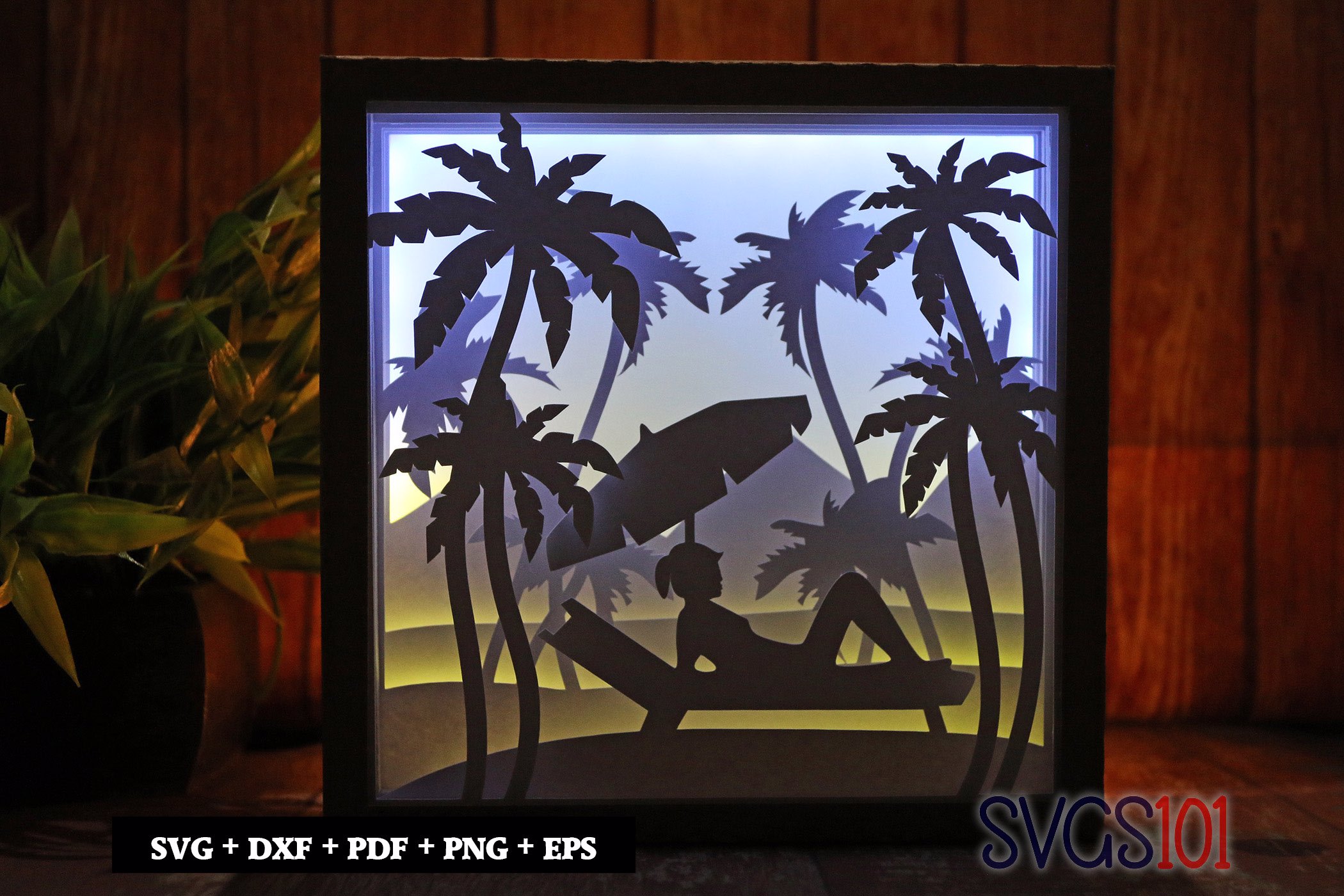 Coconut Tree and Beach Girl DIY Shadow Box Light Box 8x8, 12x12