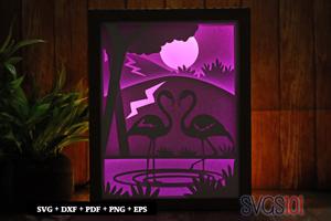 Flamingos in Love Shadow Box 8x10 Rectangle