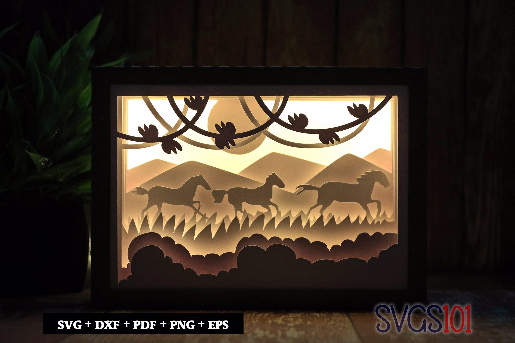 Horses Running Light Box SVG 5x7 Landscape