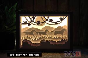 Horses Running Light Box SVG 5x7 Landscape