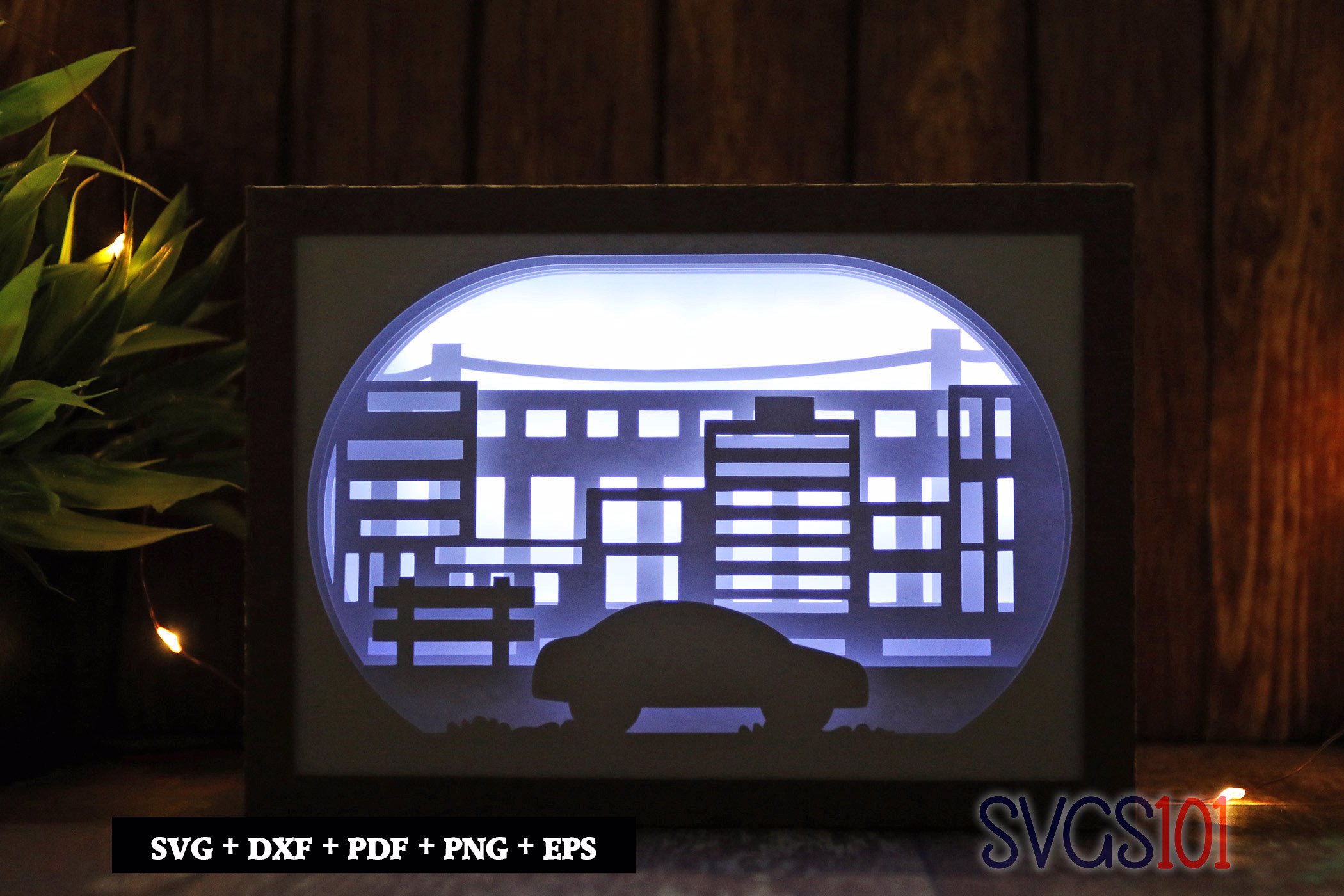 Car with City View Shadow Box SVG 5x7