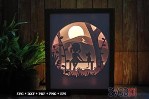 Girl and Cat on Bench Light Box SVG 8x10 Portrait
