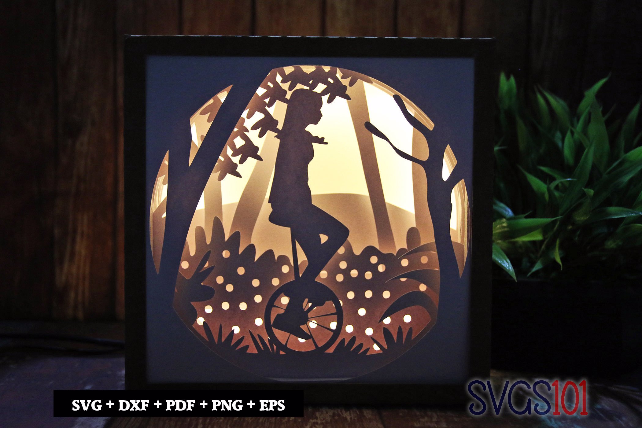 Girl on Unicycle DIY Shadow Box Light Box 8x8, 12x12