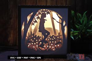 Girl on Unicycle DIY Shadow Box Light Box 8x8, 12x12