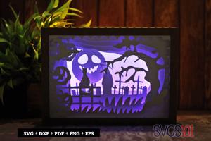 Halloween Cat Shadow Box 5x7 Rectangle