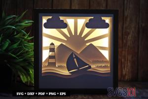 Boat and Lighthouse Shadow Box Light Box 8x8, 12x12