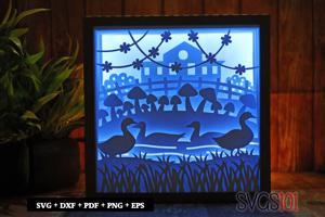 Ducks Swimming in Lake Square Shadow Box SVG 8x8 10x10 12x12