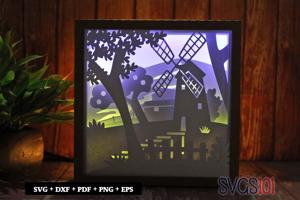 Windmill in Nature DIY Shadow Box Light Box 8x8, 12x12