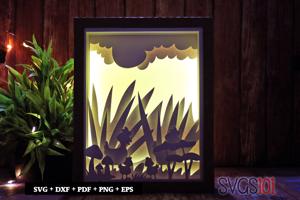 Chicken in Garden Shadow Box 8x10 Rectangle