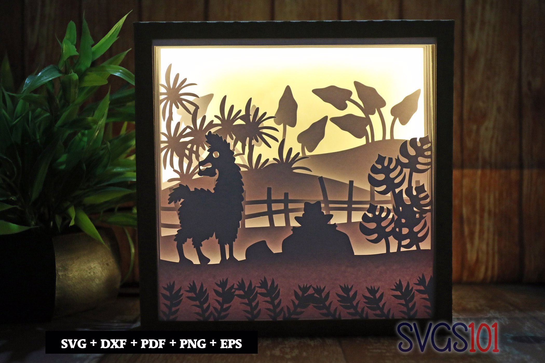 Cute Llama Paper 3D Shadow Box SVG 8x8 12x12