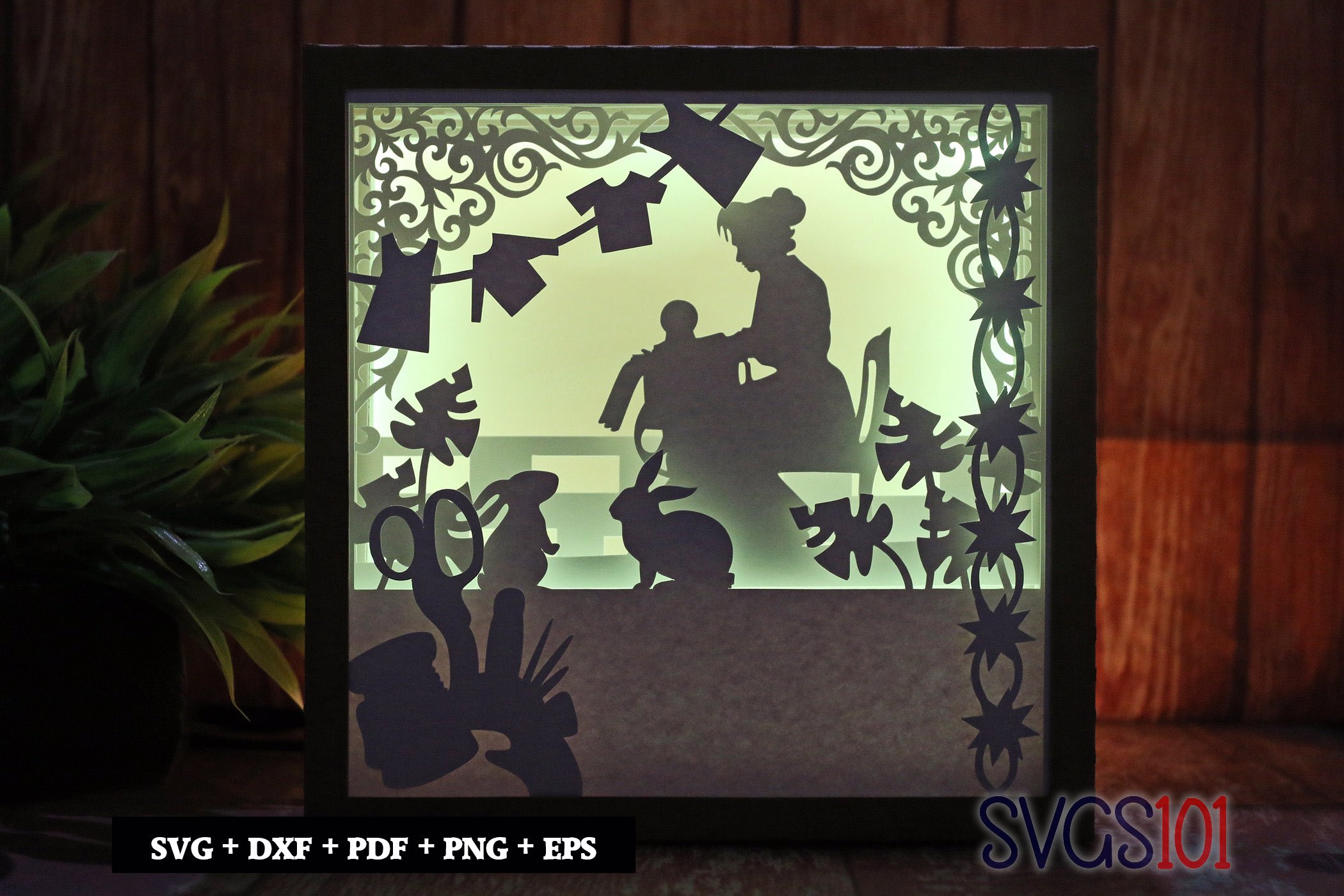 Grandma Sewing LED Light Box Shadow Box Square 8x8, 12x12