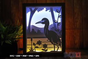 Stork Bird Shadow Box 8x10 Rectangle