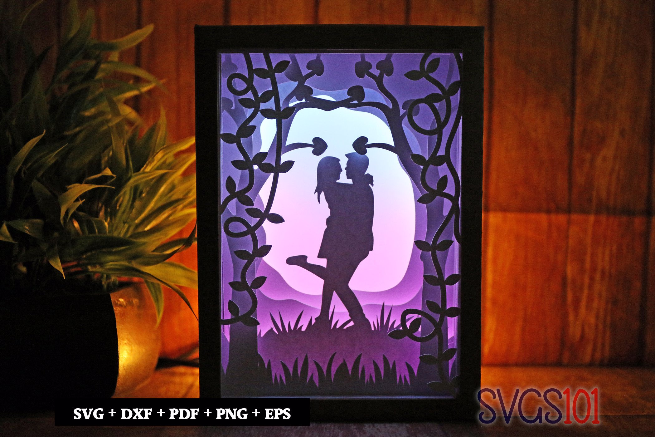 Adorable Boy and Girl Kissing eachother Paper 3D Shadow Box SVG 5x7