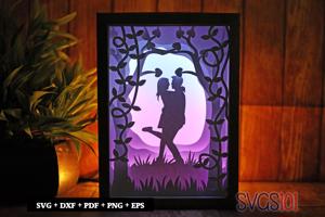 Adorable Boy and Girl Kissing eachother Paper 3D Shadow Box SVG 5x7