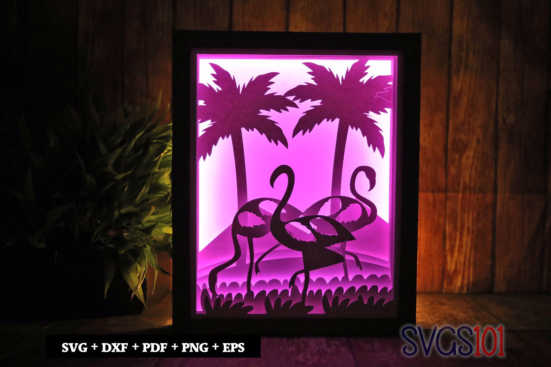 Flamingos in Lake DIY Shadow Box Light Box 8x10