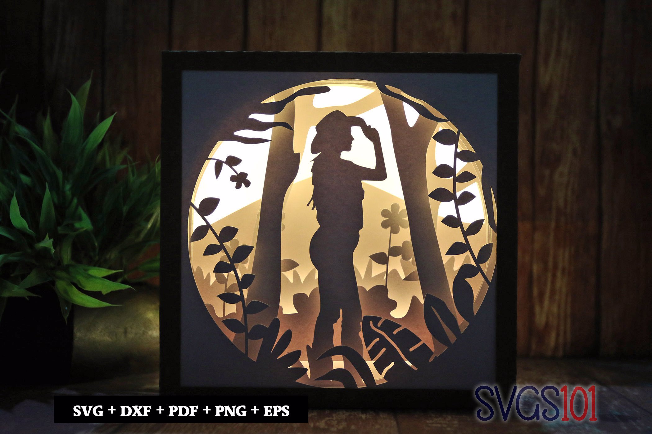 Cowgirl in the Forest Paper 3D Shadow Box SVG 8x8 12x12