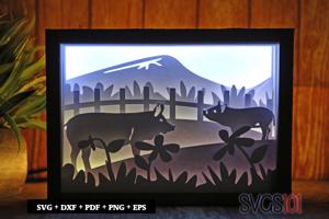 Cute Pigs in Farm Shadow Box SVG 5x7