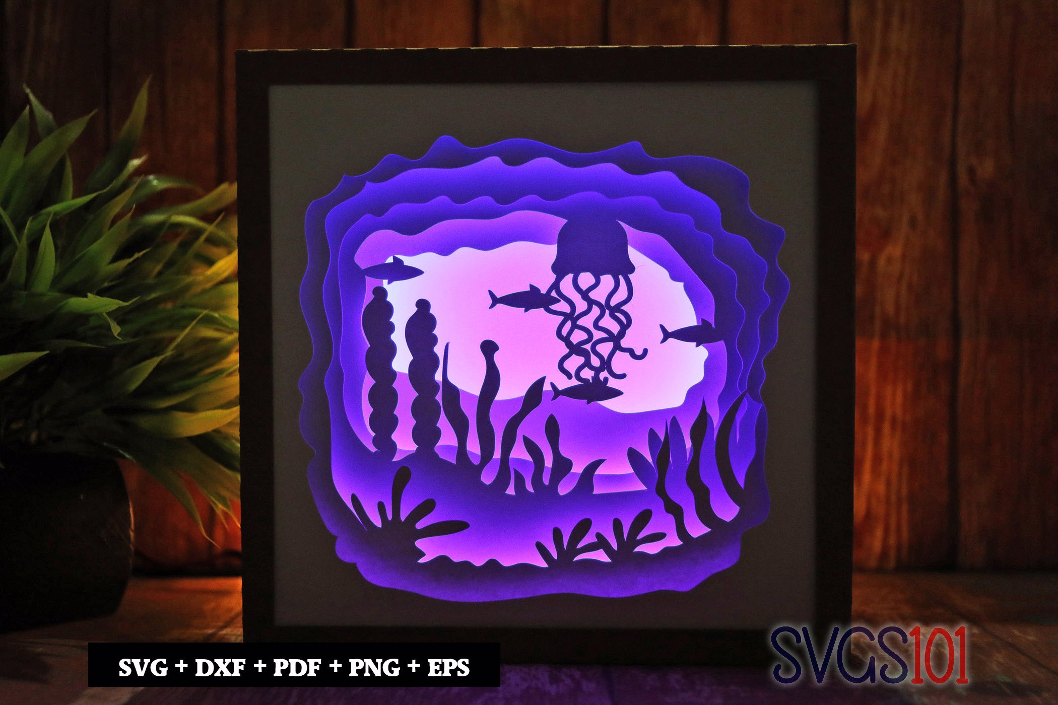 Jellyfish in Water LED Light Box Shadow Box Square 8x8, 12x12