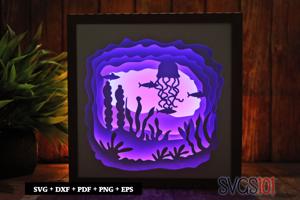 Jellyfish in Water LED Light Box Shadow Box Square 8x8, 12x12