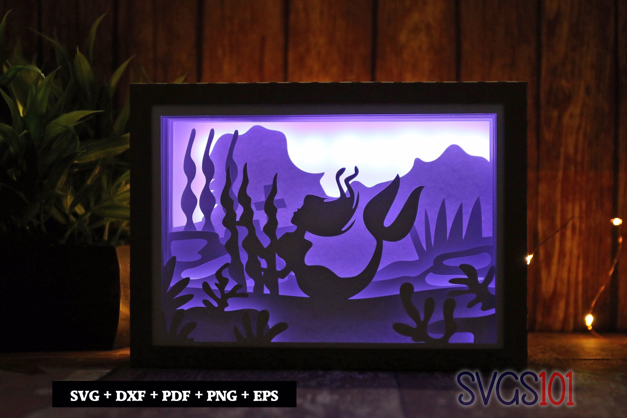 Mermaid Swimming Underwater Light Box SVG 5x7 Landscape