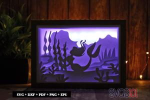 Mermaid Swimming Underwater Light Box SVG 5x7 Landscape