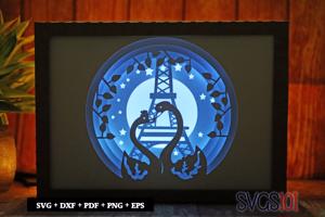 Swan Couple with Eifeel Tower Paper 3D Shadow Box SVG 5x7