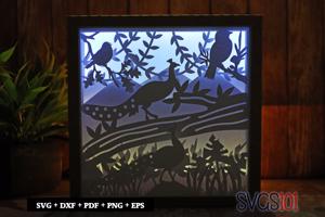 Peacocks on Branch LED Light Box Shadow Box Square 8x8, 12x12