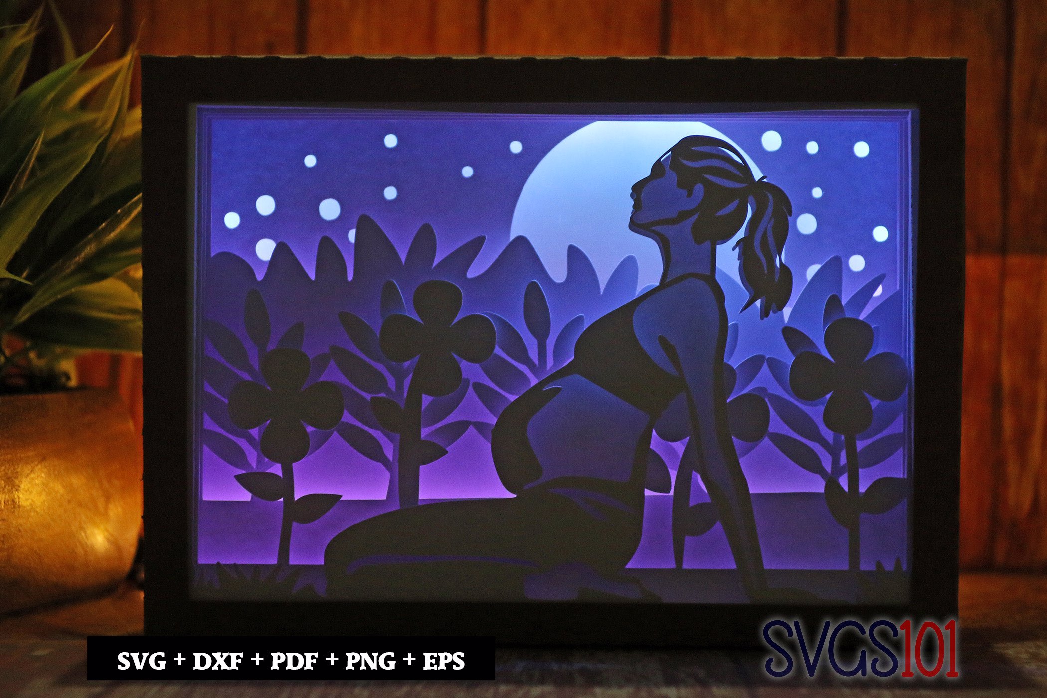 Pregnant Woman Workout Light Box SVG 5x7 Landscape