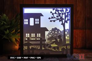 Boy Reading Under Tree DIY Shadow Box Light Box 8x8, 12x12