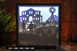 Farm and Windmill Shadow Box Light Box 8x8, 12x12