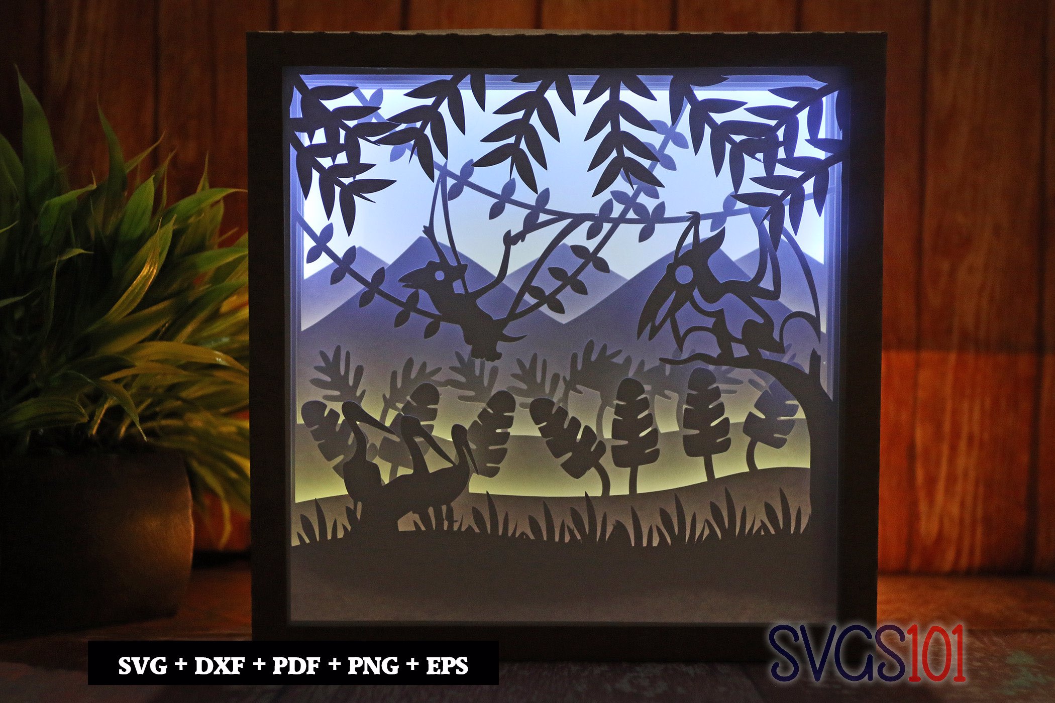 Pterodactyl Dinosaurs DIY Shadow Box Light Box 8x8, 12x12